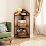 Simple Natural Wood Finish Corner Display Bookshelf Image - 11