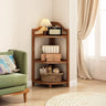 Simple Natural Wood Finish Corner Display Bookshelf Image - 11