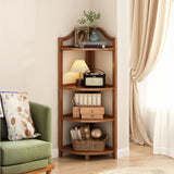 Simple Natural Wood Finish Corner Display Bookshelf Image - 12