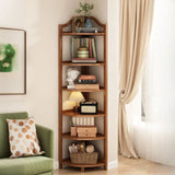 Simple Natural Wood Finish Corner Display Bookshelf Image - 14