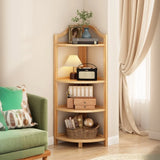 Simple Natural Wood Finish Corner Display Bookshelf Image - 16