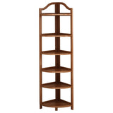 Simple Natural Wood Finish Corner Display Bookshelf Image - 19