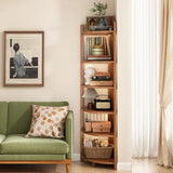Simple Natural Wood Finish Corner Display Bookshelf Image - 1