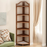Simple Natural Wood Finish Corner Display Bookshelf Image - 2