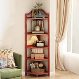 Simple Natural Wood Finish Corner Display Bookshelf Image - 8
