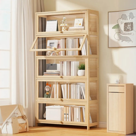 Simple Natural Wood Finish Vertical Timber Bookcase Image - 1