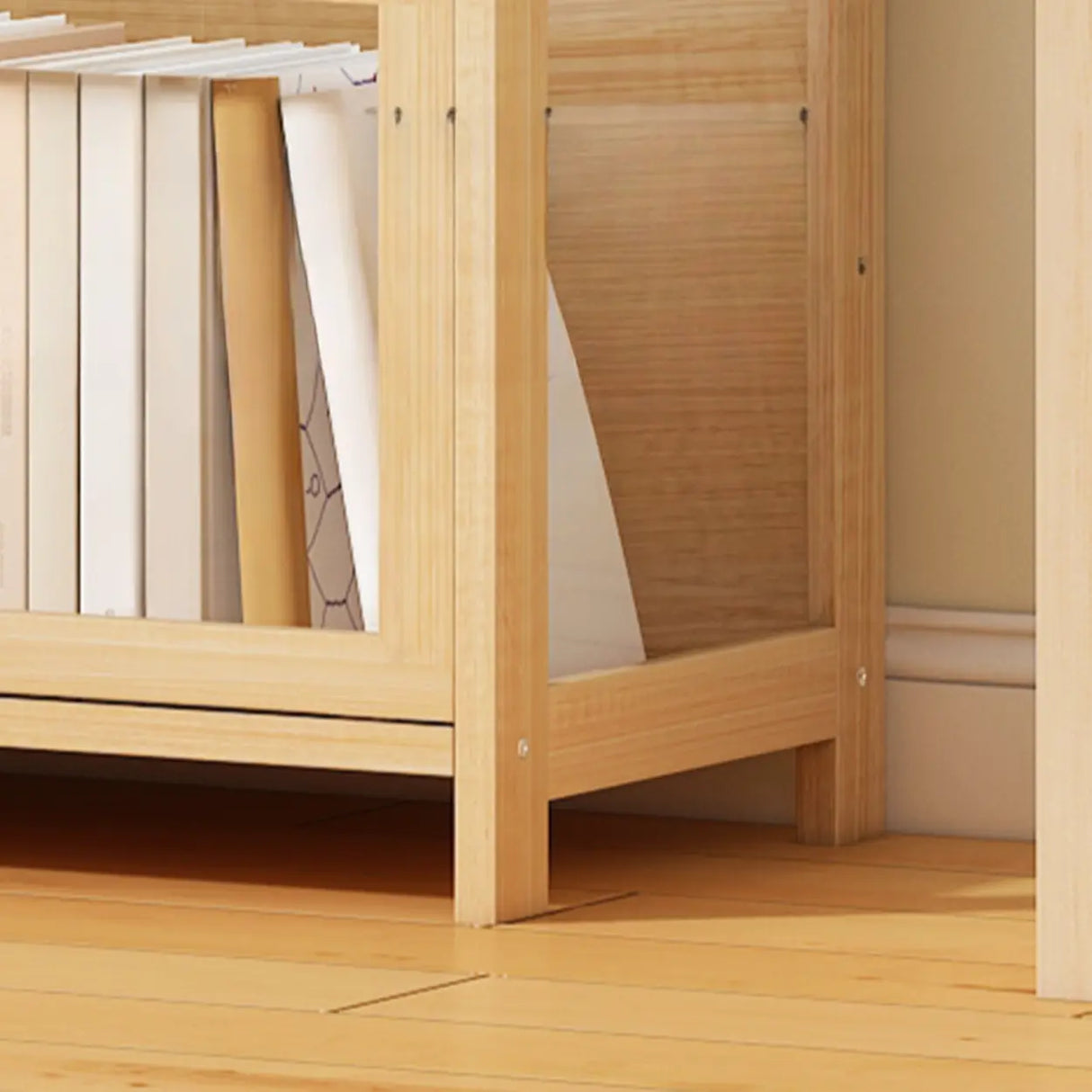 Simple Natural Wood Finish Vertical Timber Bookcase Image - 11