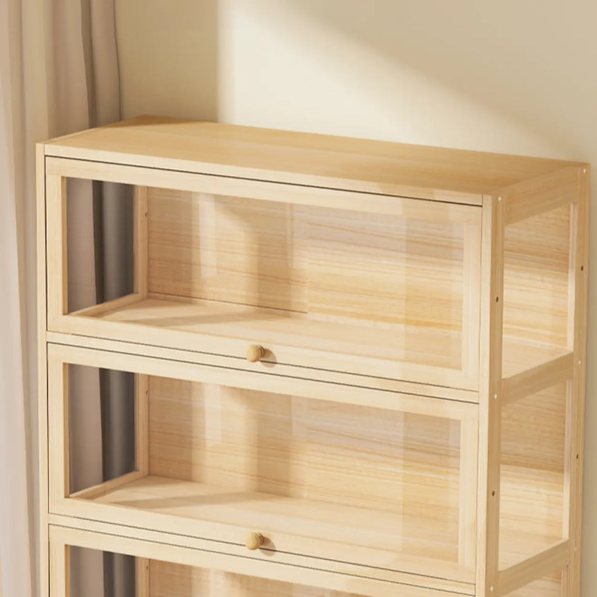 Simple Natural Wood Finish Vertical Timber Bookcase Image - 12