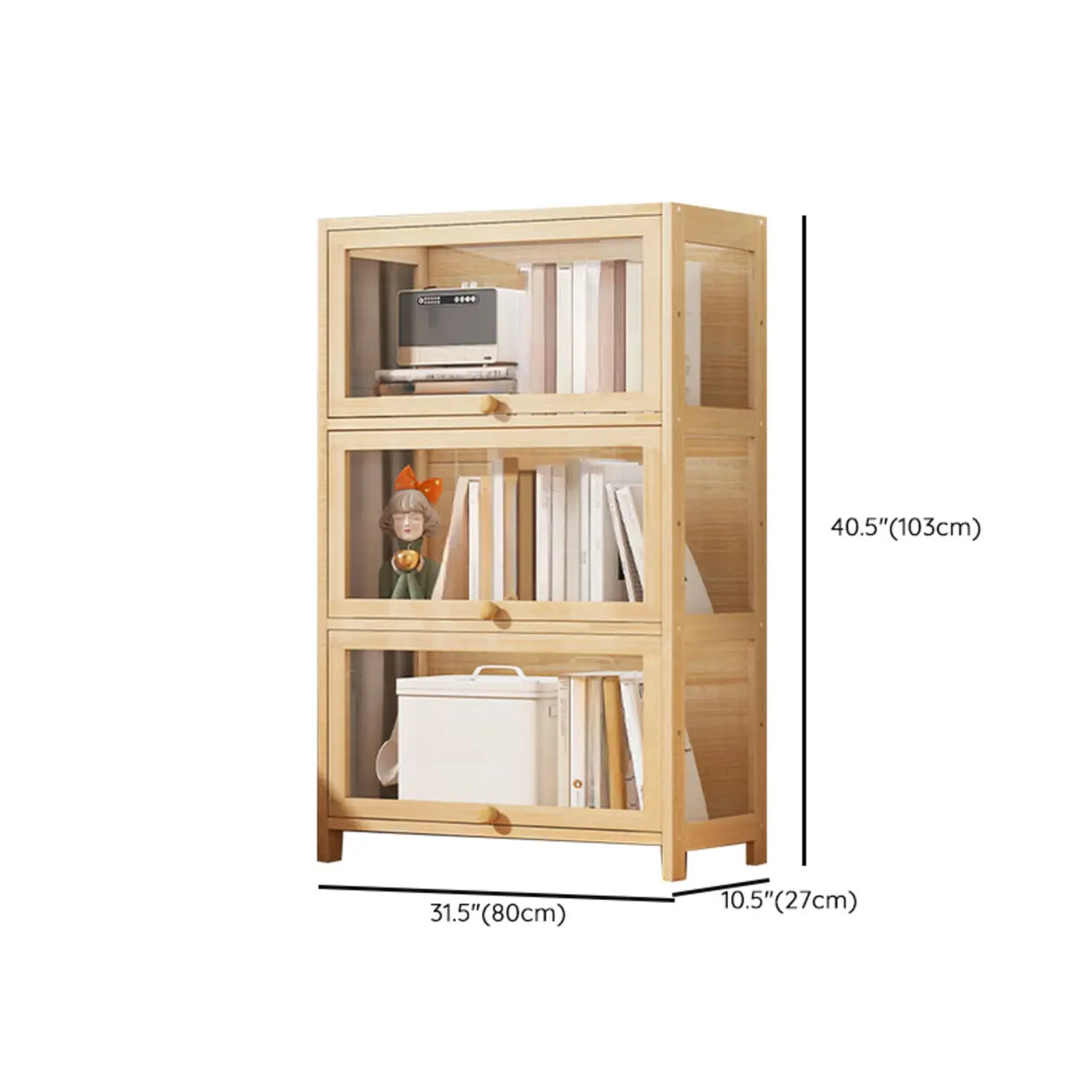 Simple Natural Wood Finish Vertical Timber Bookcase Image - 16