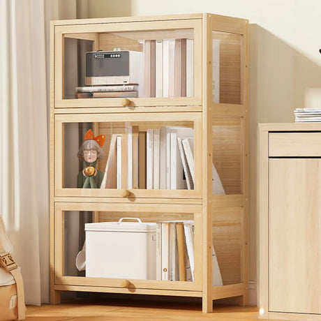 Simple Natural Wood Finish Vertical Timber Bookcase Image - 2