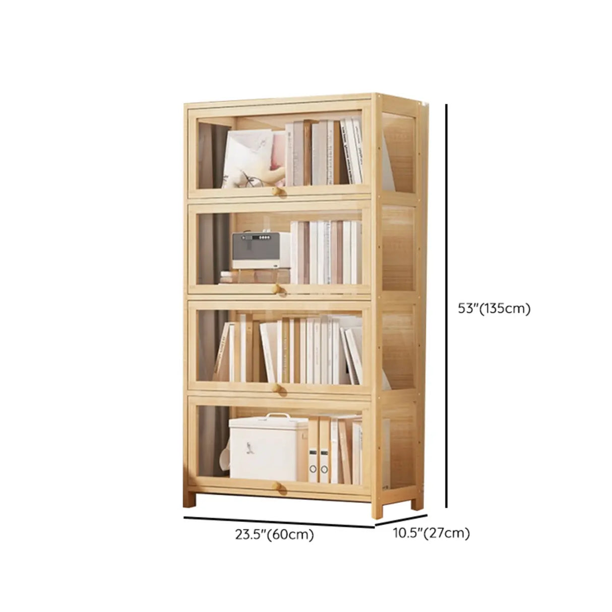 Simple Natural Wood Finish Vertical Timber Bookcase Image - 20