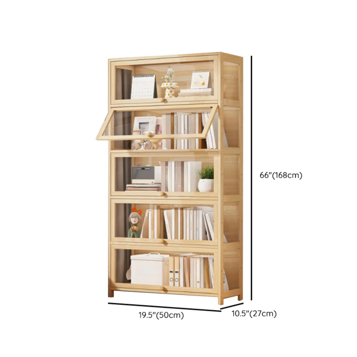 Simple Natural Wood Finish Vertical Timber Bookcase Image - 22