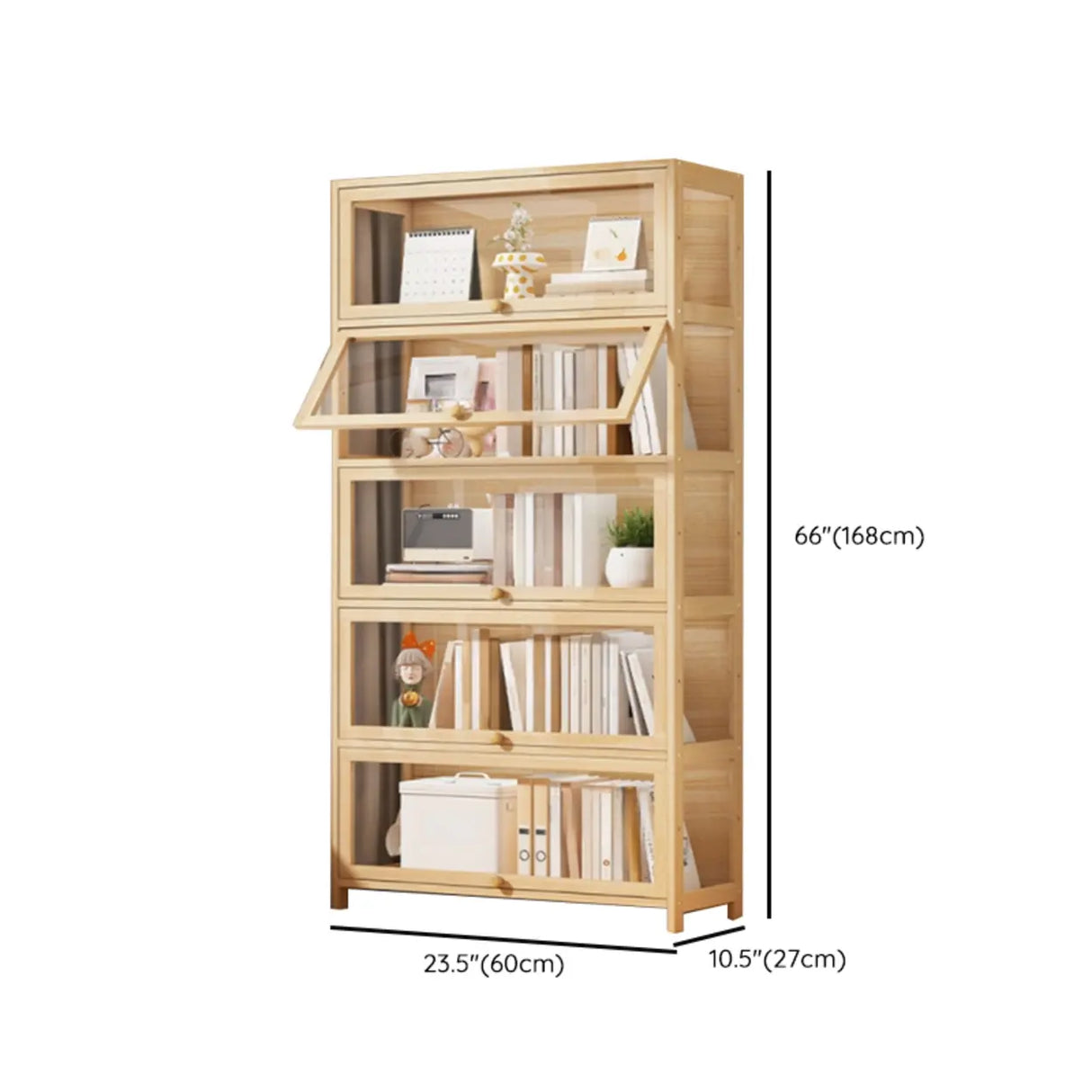 Simple Natural Wood Finish Vertical Timber Bookcase Image - 23
