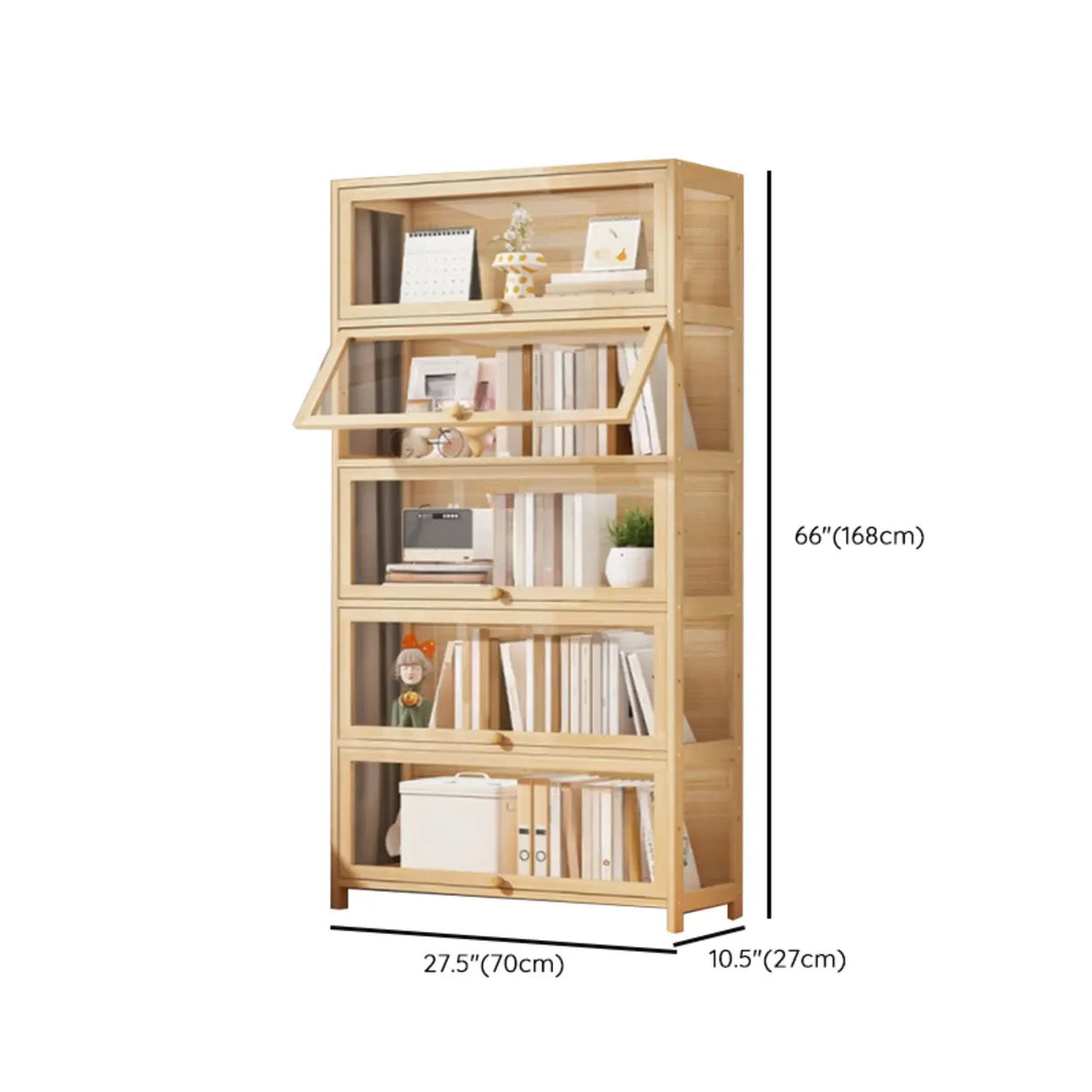 Simple Natural Wood Finish Vertical Timber Bookcase Image - 24
