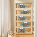 Simple Natural Wood Finish Vertical Timber Bookcase Image - 8