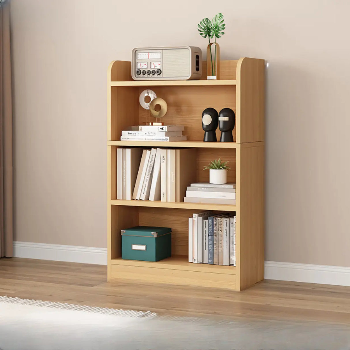 Simple Oak Closed Back Vertical Rectangular Bookcase Image - 14