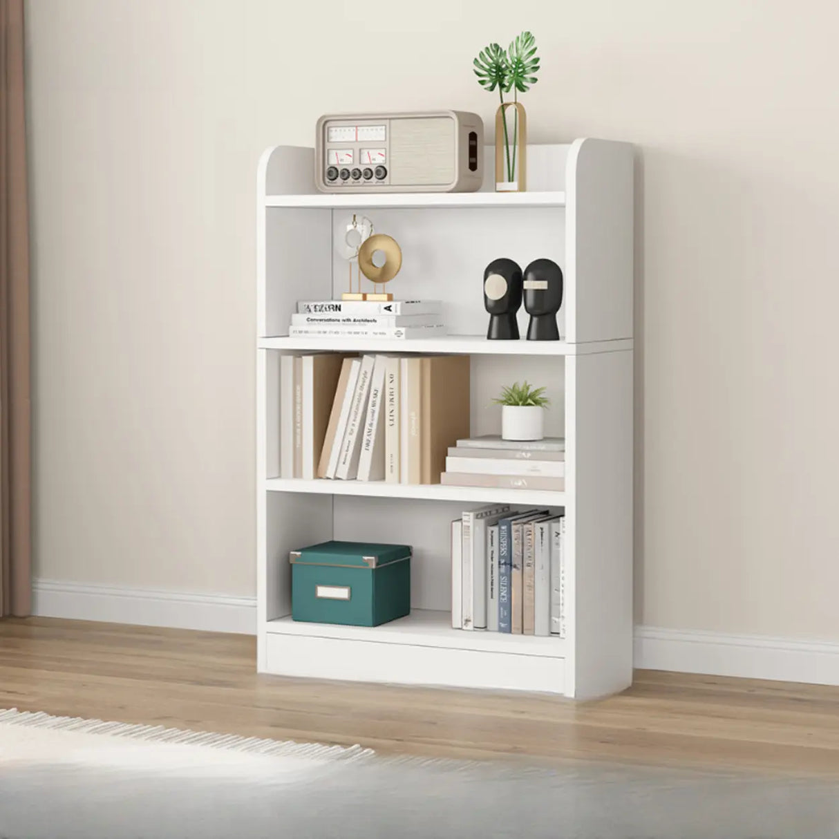 Simple Oak Closed Back Vertical Rectangular Bookcase Image - 16