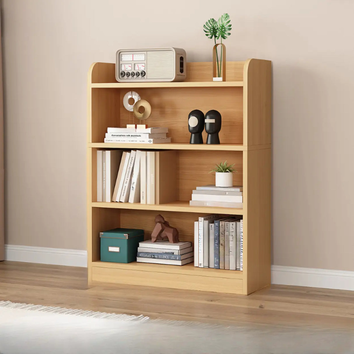 Simple Oak Closed Back Vertical Rectangular Bookcase Image - 17