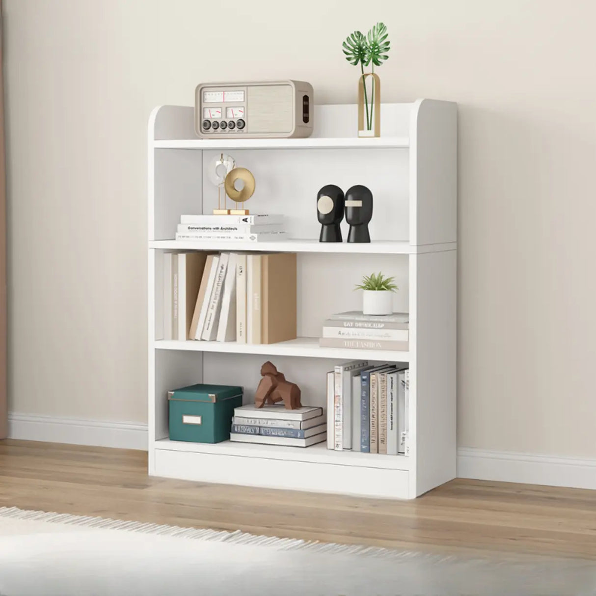 Simple Oak Closed Back Vertical Rectangular Bookcase Image - 19