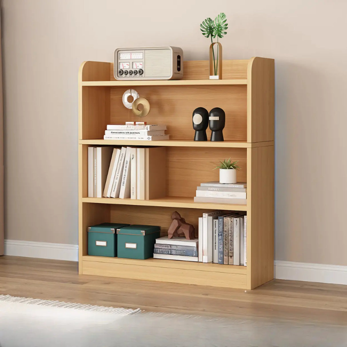 Simple Oak Closed Back Vertical Rectangular Bookcase Image - 21