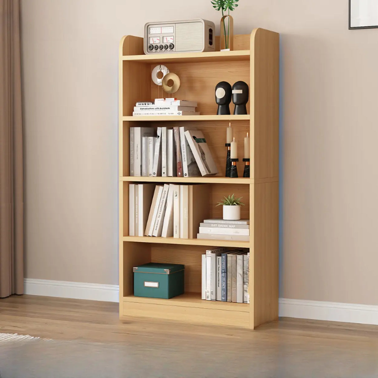 Simple Oak Closed Back Vertical Rectangular Bookcase Image - 23