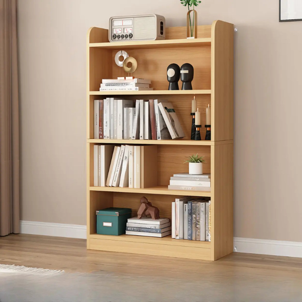 Simple Oak Closed Back Vertical Rectangular Bookcase Image - 25