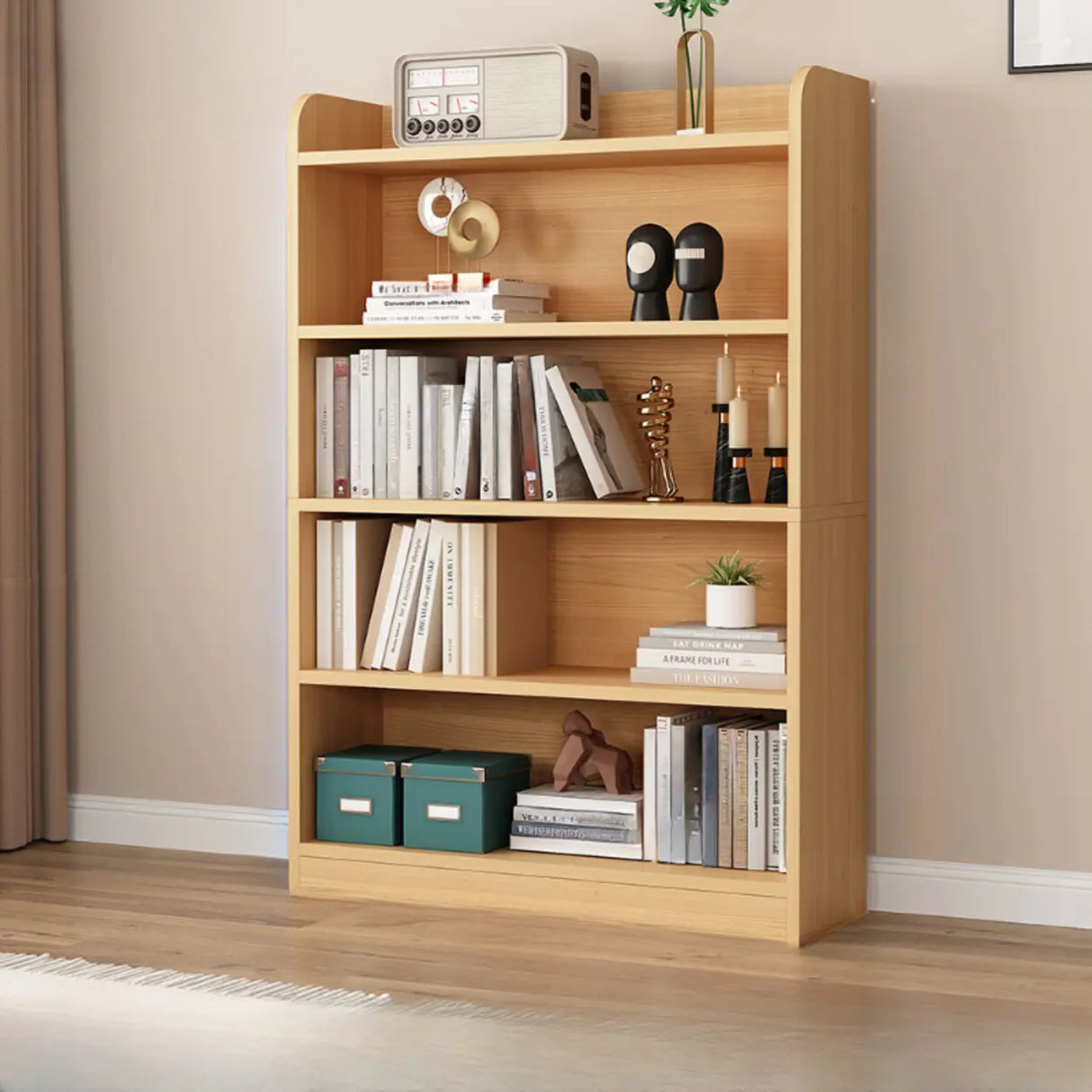 Simple Oak Closed Back Vertical Rectangular Bookcase Image - 27