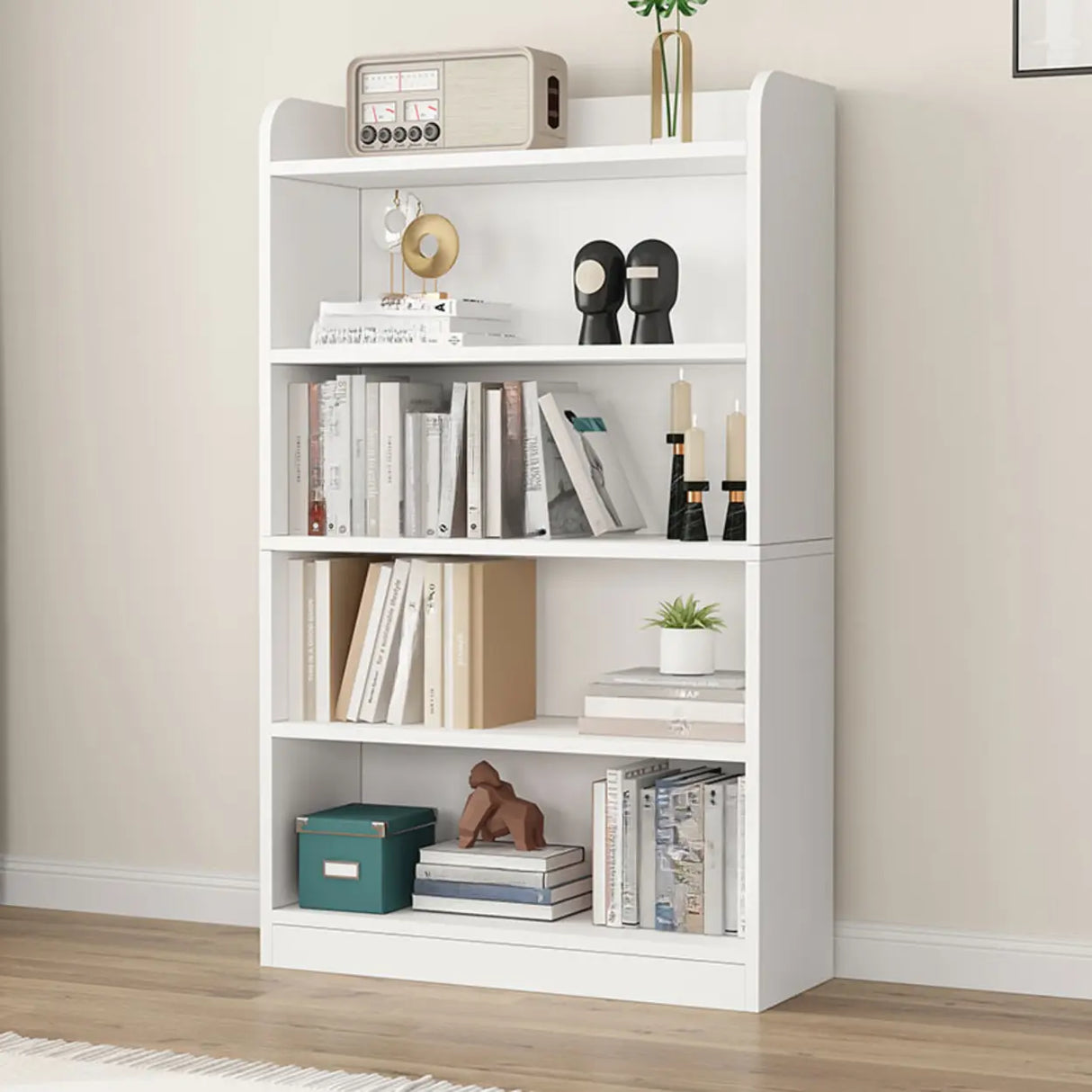 Simple Oak Closed Back Vertical Rectangular Bookcase Image - 3