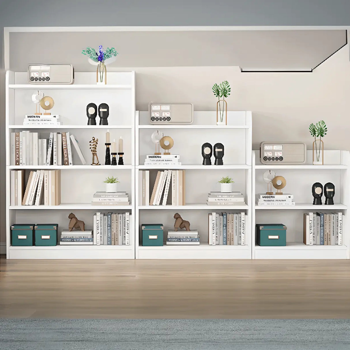 Simple Oak Closed Back Vertical Rectangular Bookcase Image - 5
