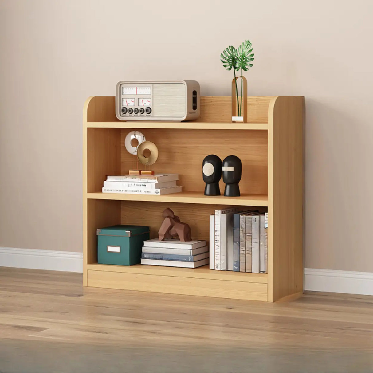 Simple Oak Closed Back Vertical Rectangular Bookcase Image - 6