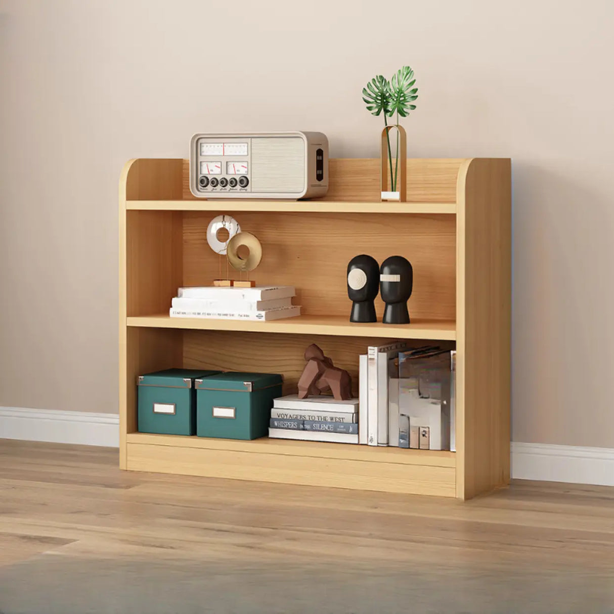 Simple Oak Closed Back Vertical Rectangular Bookcase Image - 9