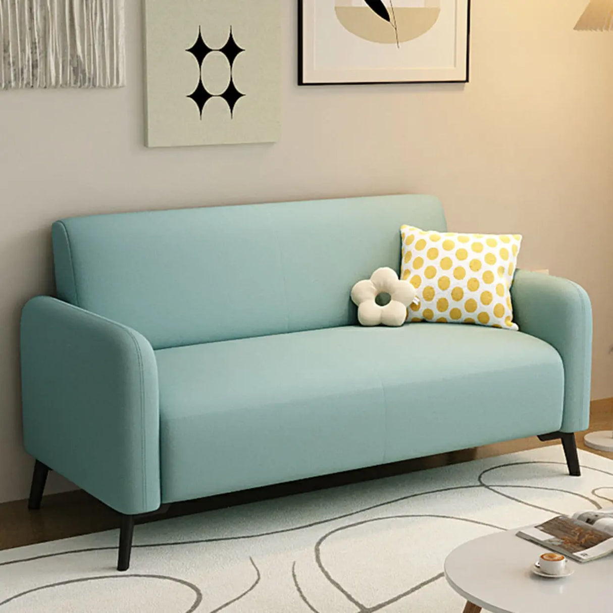 Simple Off-White Snowflake Velvet Square Arm Loveseat Image - 3