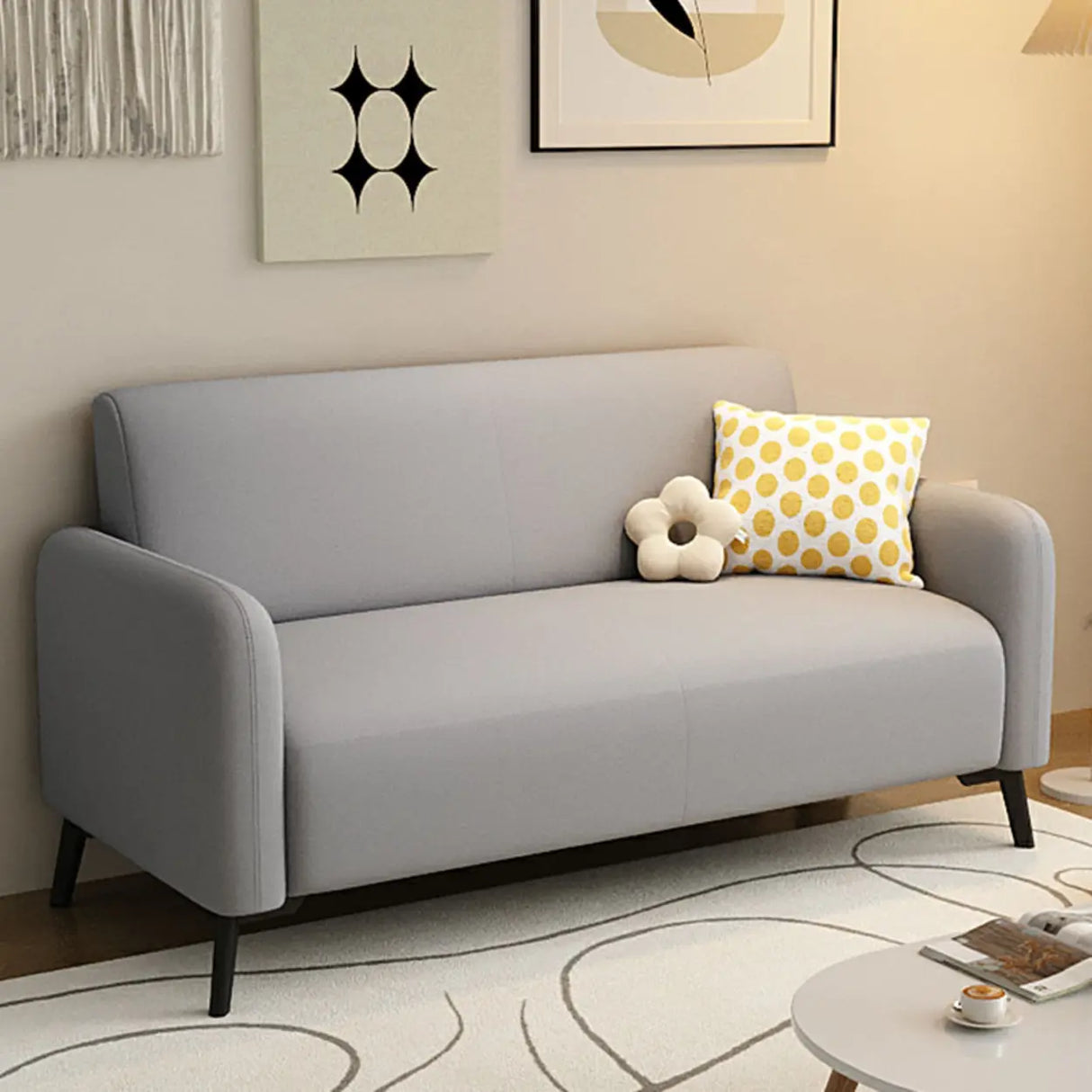 Simple Off-White Snowflake Velvet Square Arm Loveseat Image - 5