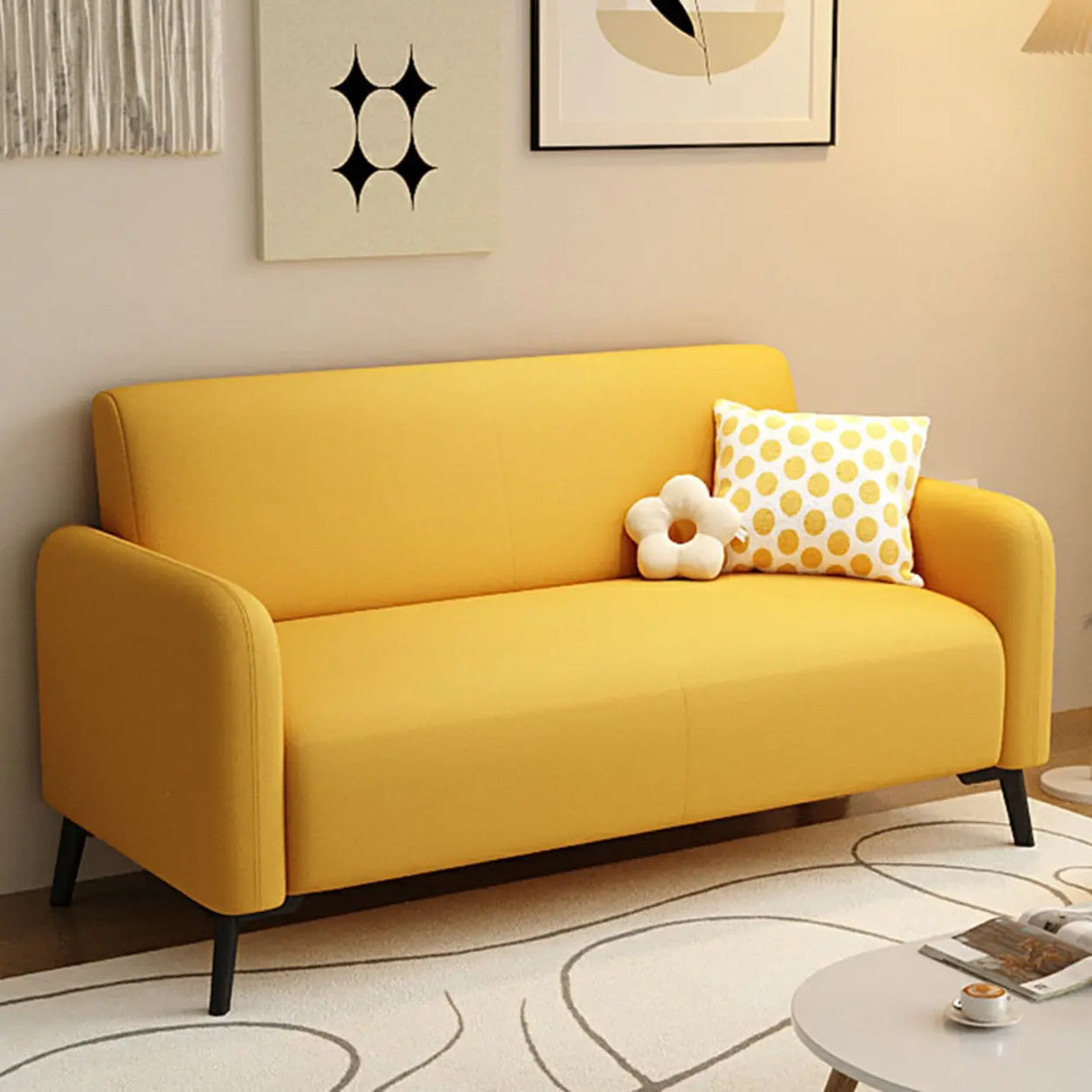 Simple Off-White Snowflake Velvet Square Arm Loveseat Image - 7