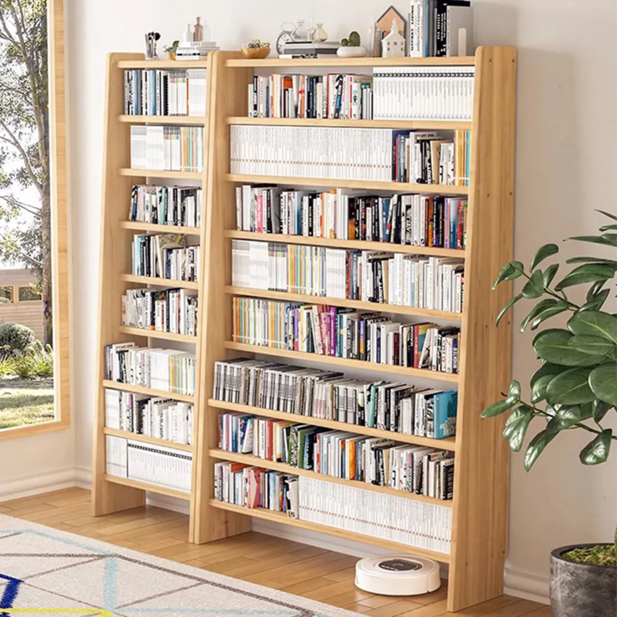 Simple Open Back Wood Narrow Library Display Bookcases Image - 1