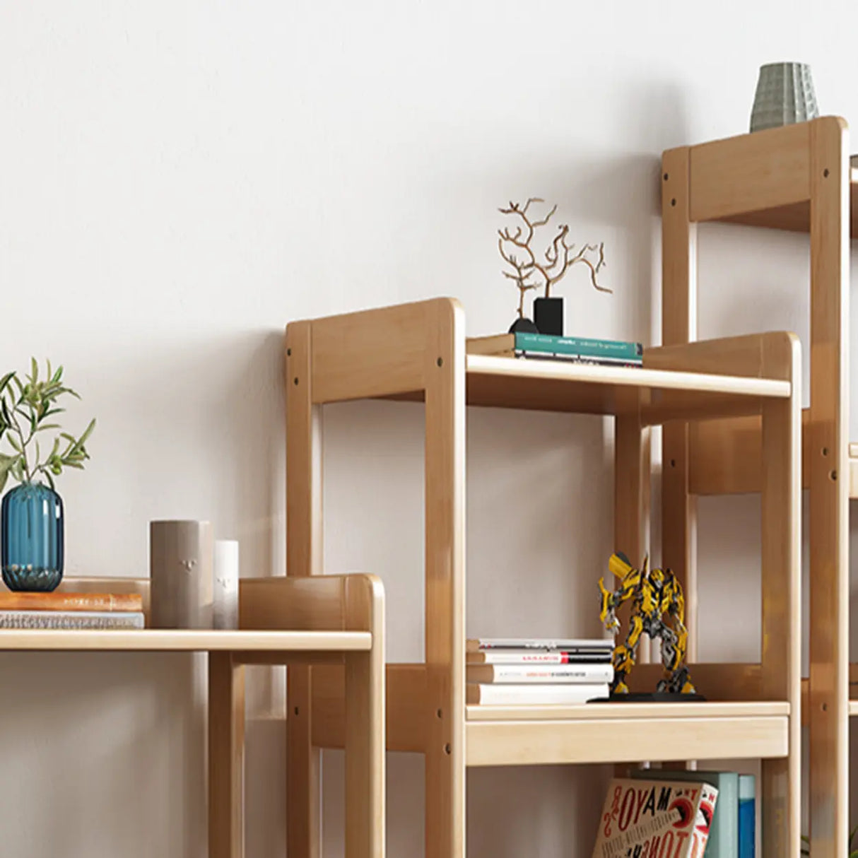 Simple Open-Back Wood Natural Finish Display Bookshelf Image - 11