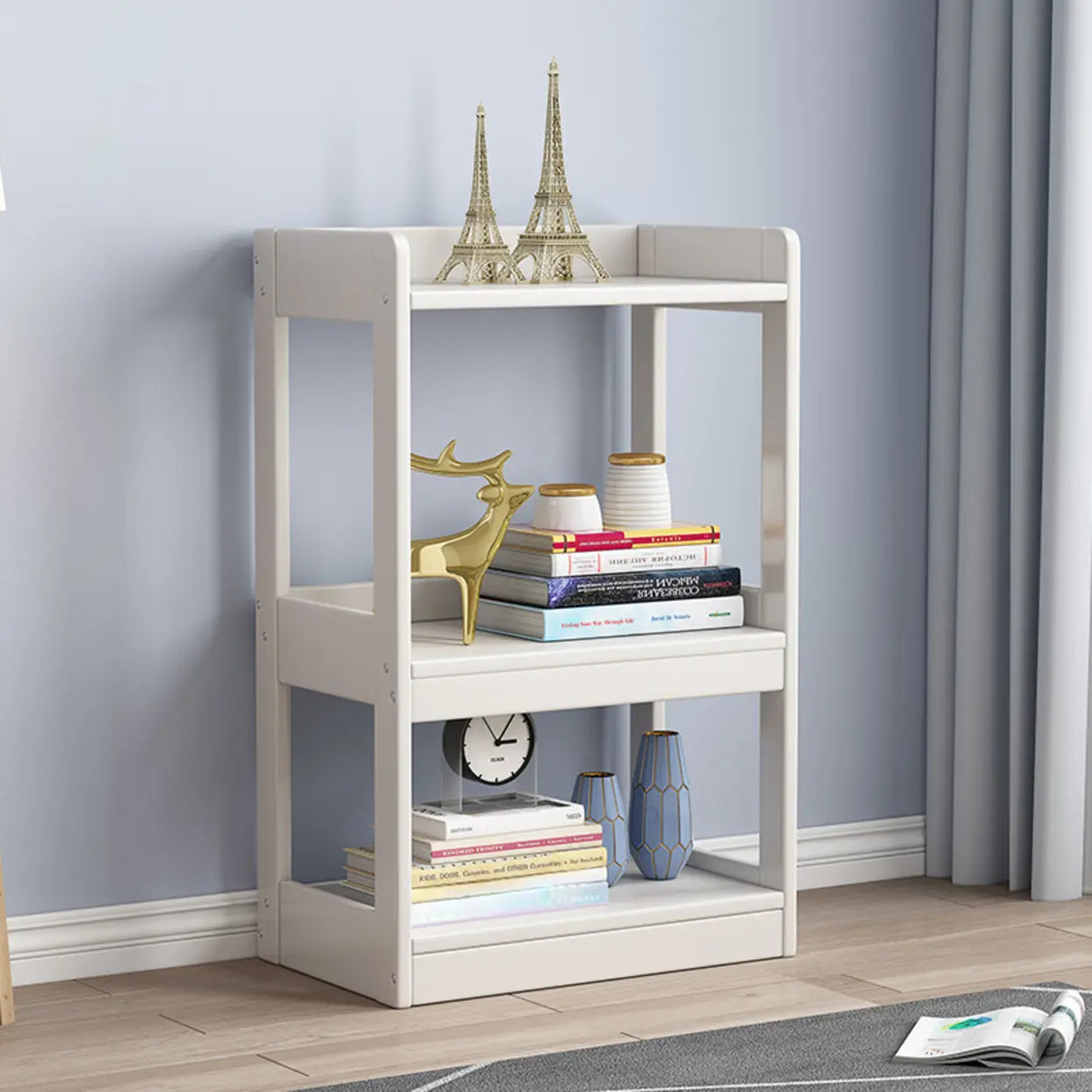 Simple Open-Back Wood Natural Finish Display Bookshelf Image - 13