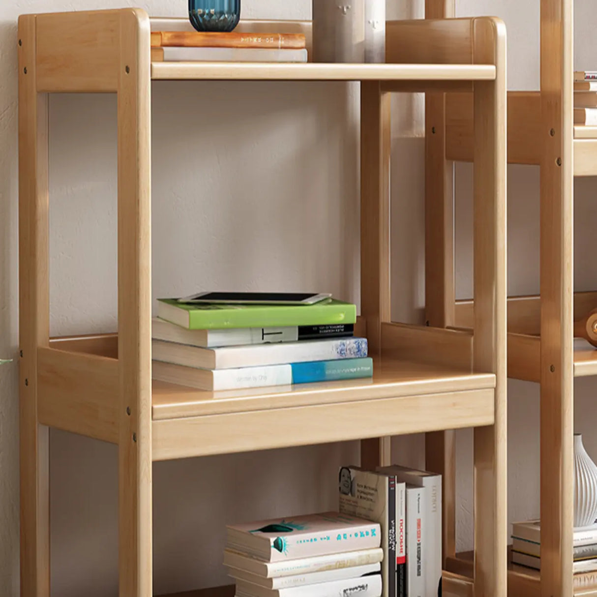 Simple Open-Back Wood Natural Finish Display Bookshelf Image - 14