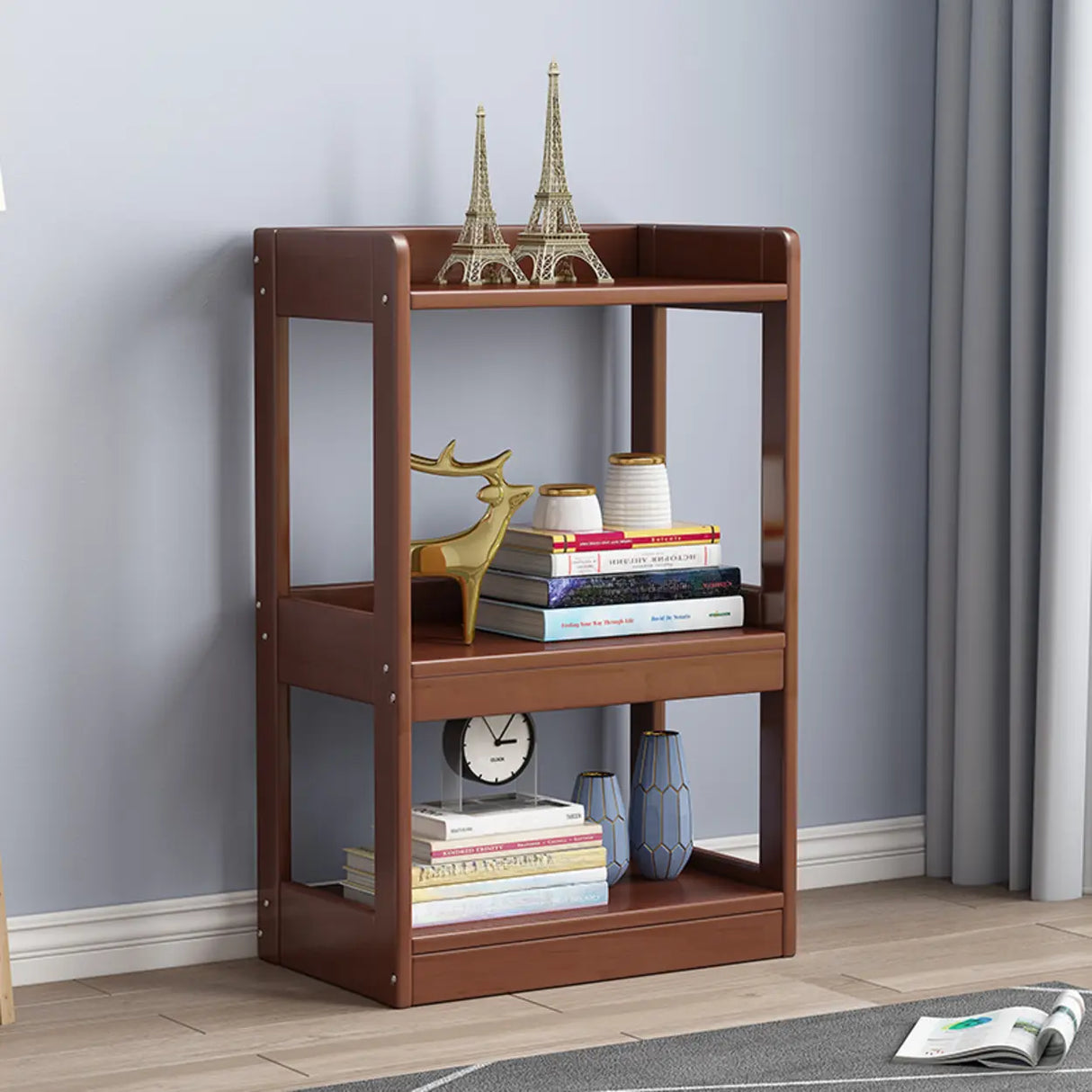Simple Open-Back Wood Natural Finish Display Bookshelf Image - 7
