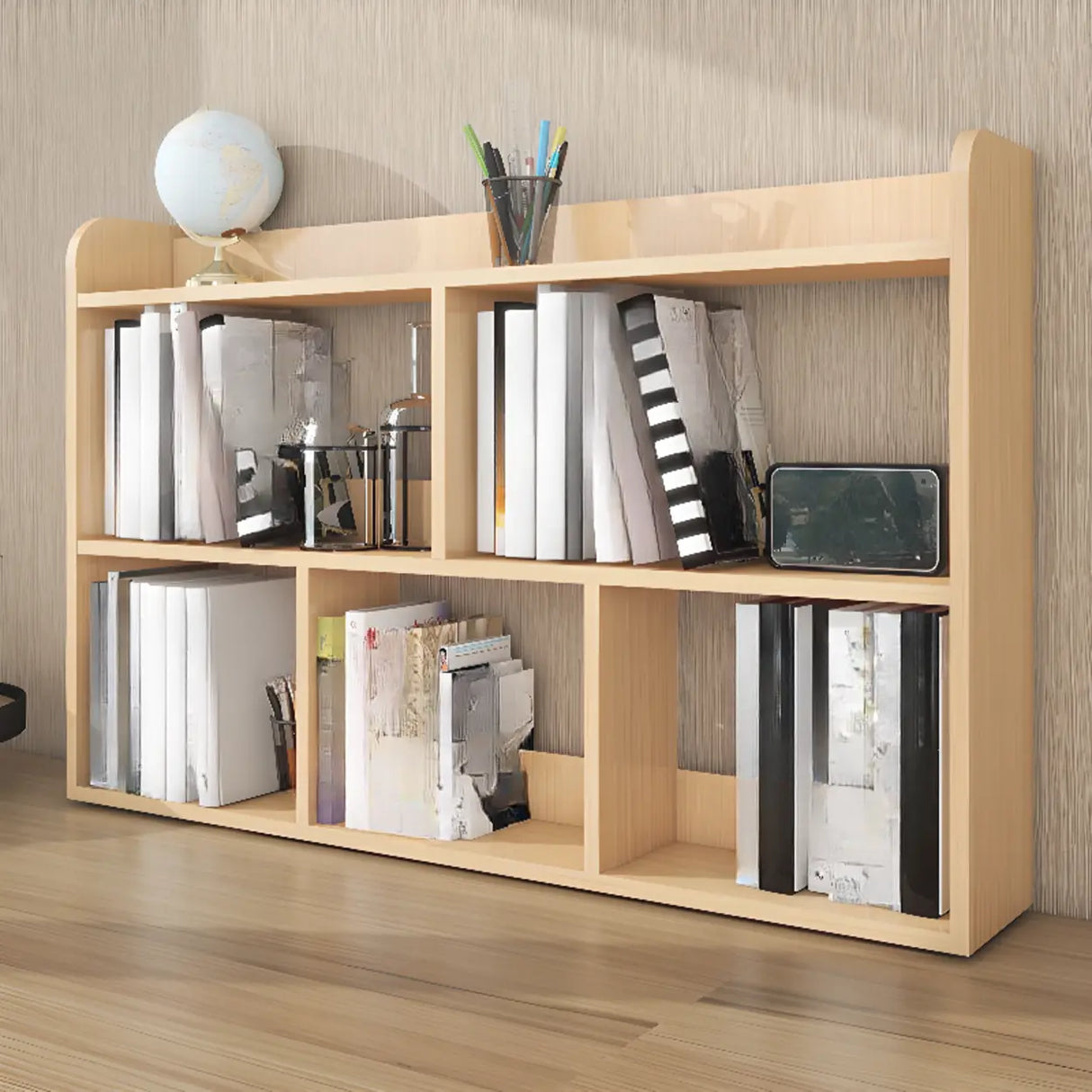Simple Open Horizontal Sand Wood Open Rack Bookcase Image - 1