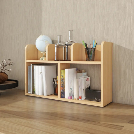 Simple Open Horizontal Sand Wood Open Rack Bookcase Image - 2