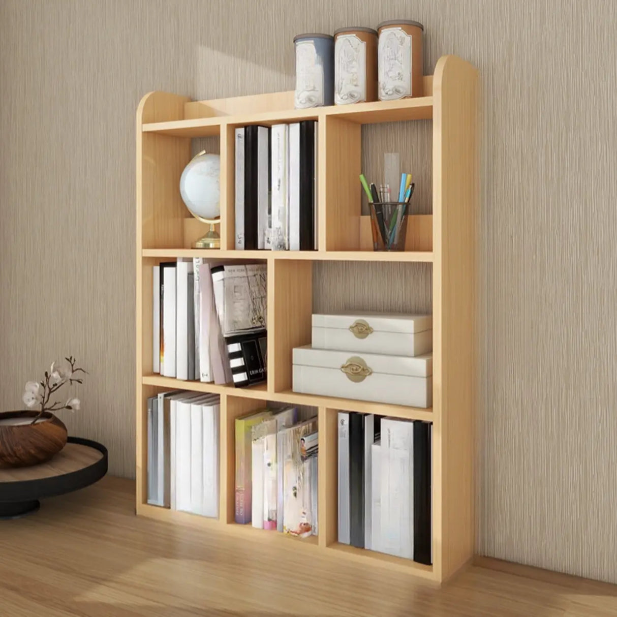 Simple Open Horizontal Sand Wood Open Rack Bookcase Image - 9