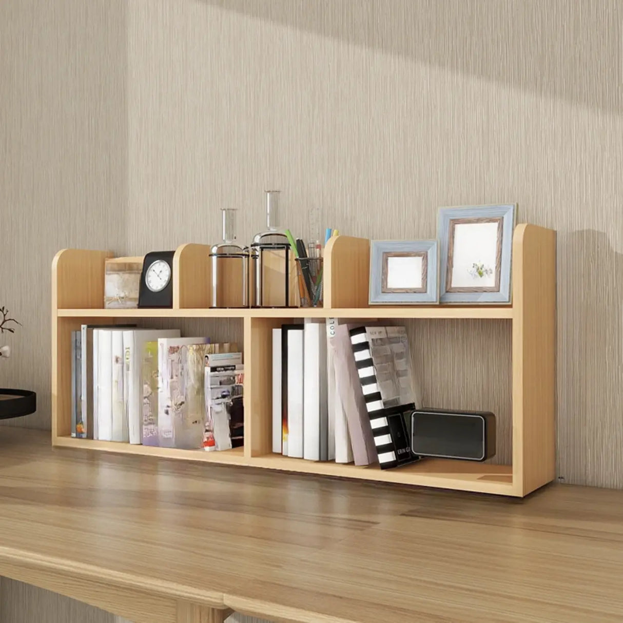 Simple Open Horizontal Sand Wood Open Rack Bookcase Image - 3