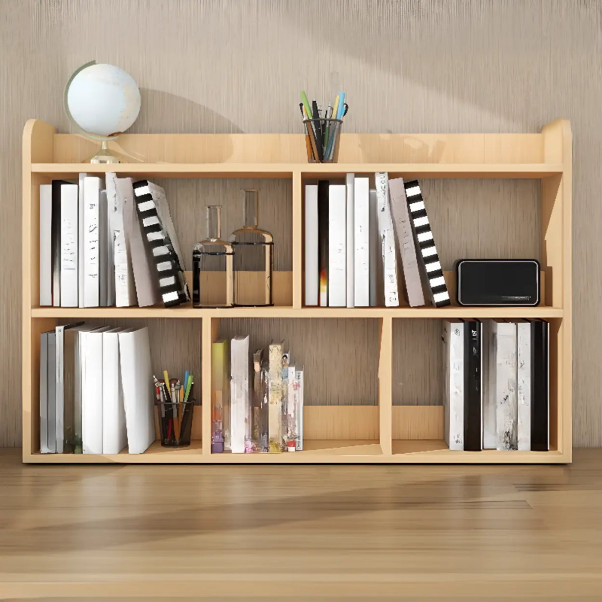 Simple Open Horizontal Sand Wood Open Rack Bookcase Image - 4