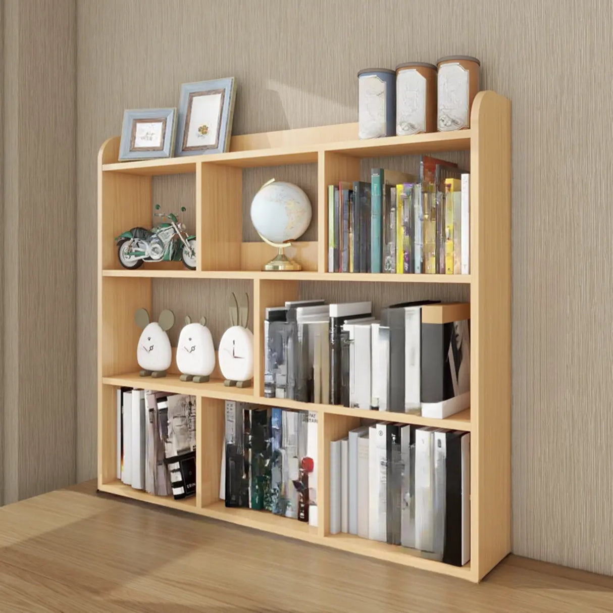 Simple Open Horizontal Sand Wood Open Rack Bookcase Image - 11