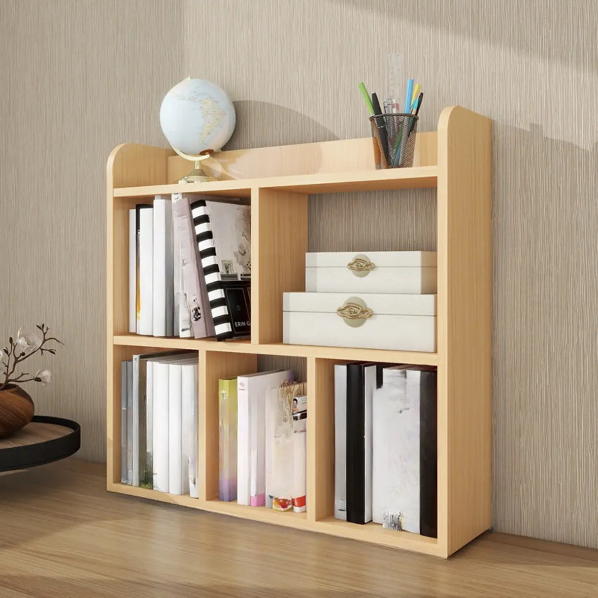 Simple Open Horizontal Sand Wood Open Rack Bookcase Image - 5