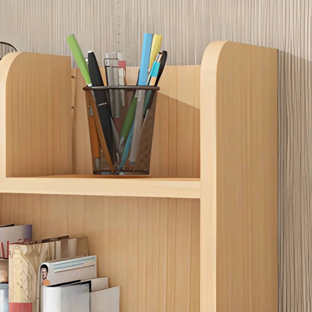 Simple Open Horizontal Sand Wood Open Rack Bookcase Image - 12