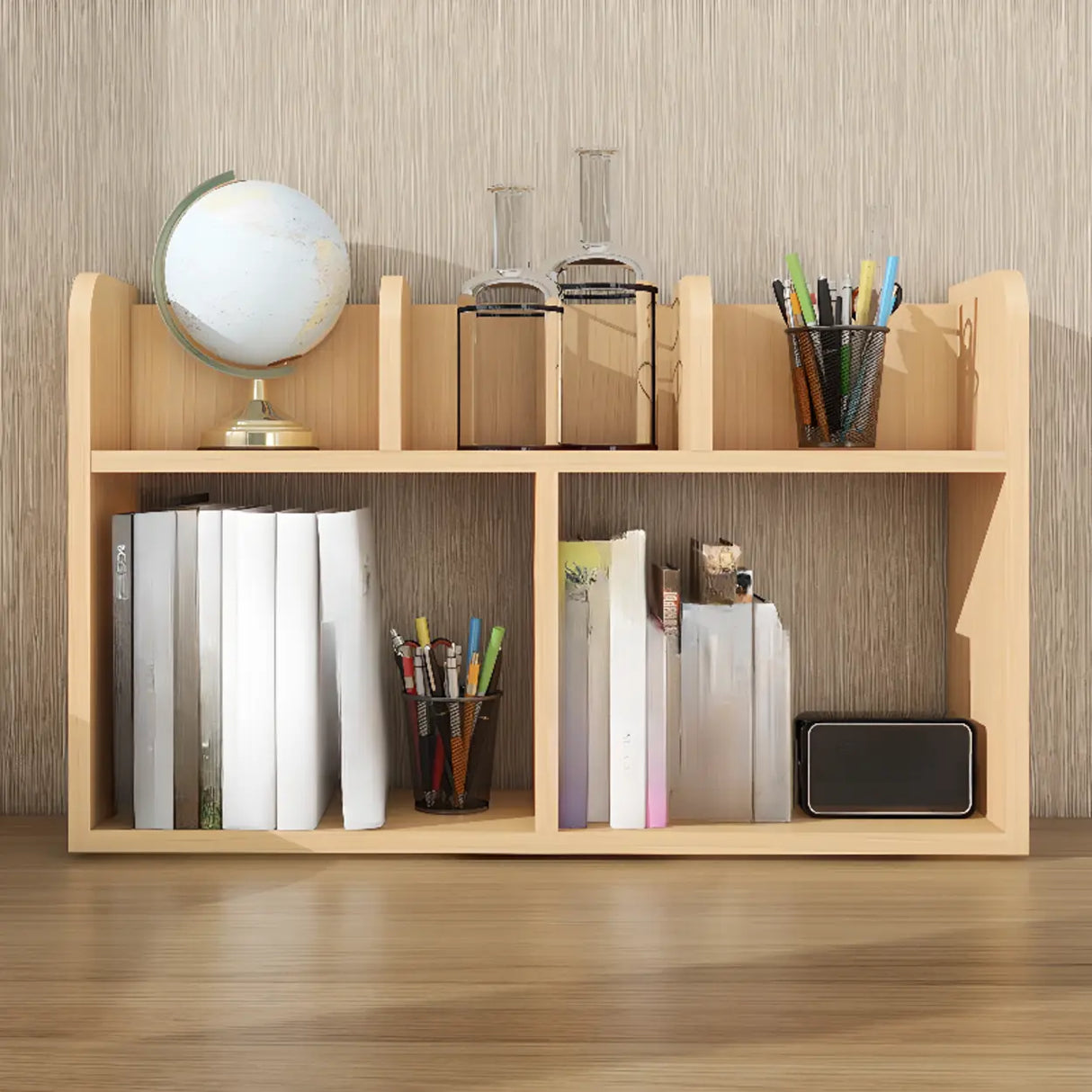 Simple Open Horizontal Sand Wood Open Rack Bookcase Image - 13