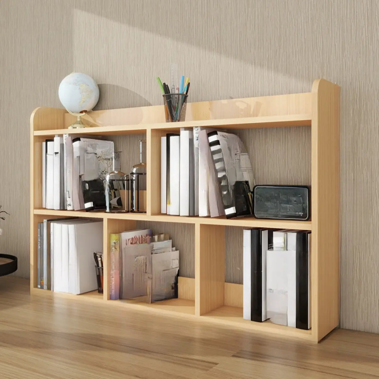 Simple Open Horizontal Sand Wood Open Rack Bookcase Image - 7