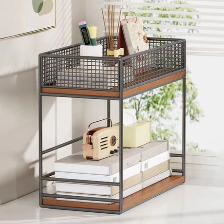 Simple Open Metal Mesh Sliding Display Bookshelf Car Image - 2
